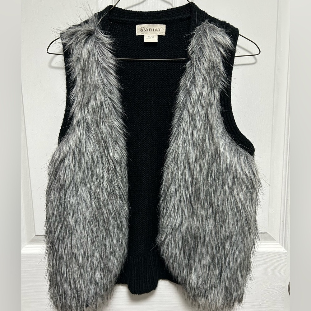 Ariat Black Vest with Gray Faux Fur Front